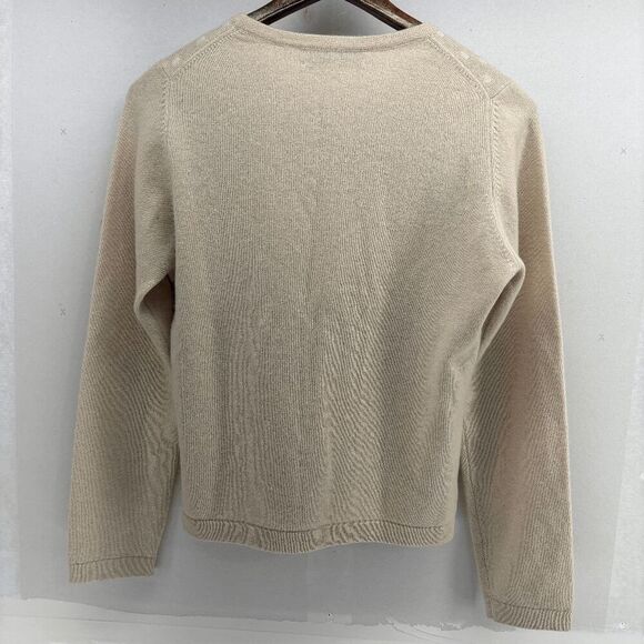 Vintage Jaegar Womens 100% Cashmere Sweater Size Medium Crew Neck Tan Polka Dots - Picture 3 of 7